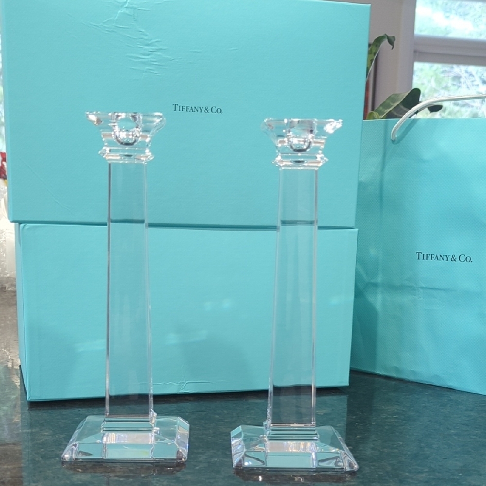 Tiffany & Co. Crystal Candle Holders - Square Clear